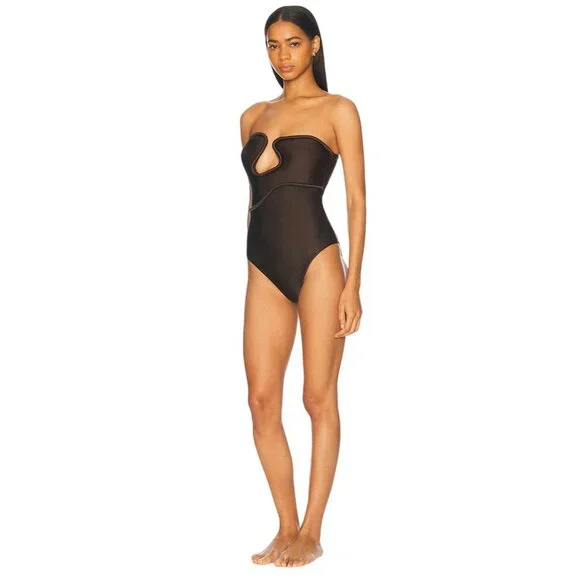 ADRIANA DEGREAS Waves Strapless One Piece Swimsuit in Coffee Medium New Womens
